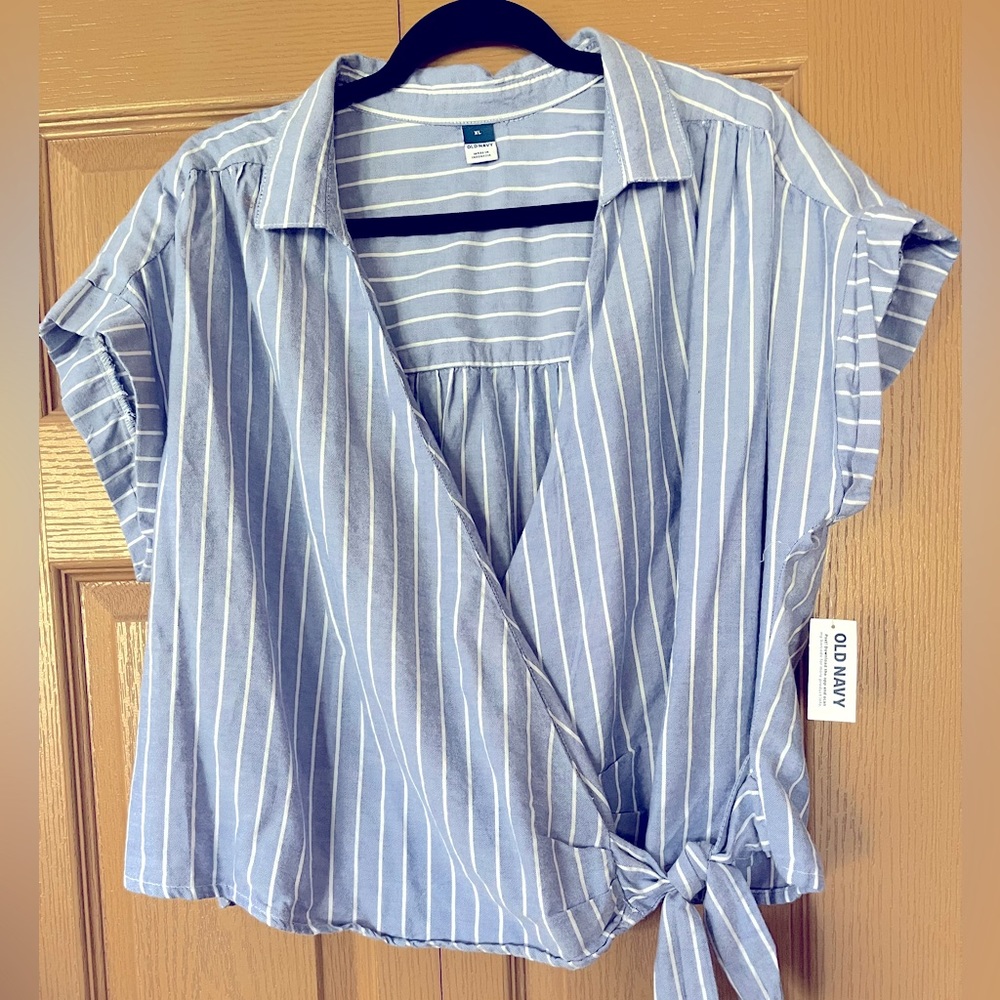 Cute summer blue with white stripe top.  Size XL from Old Navy